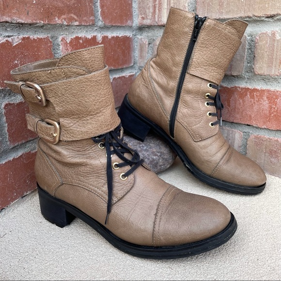 Cristhelen B.⭐️RARE⭐️Musette,Romania,Taupe Leather Lace-Up Buckle Boots Sz 6.5 - Picture 2 of 10